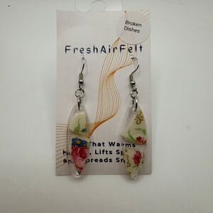 Upcycled dishes sparkle Unique hand crafted Resin Stainless drop steel earrings